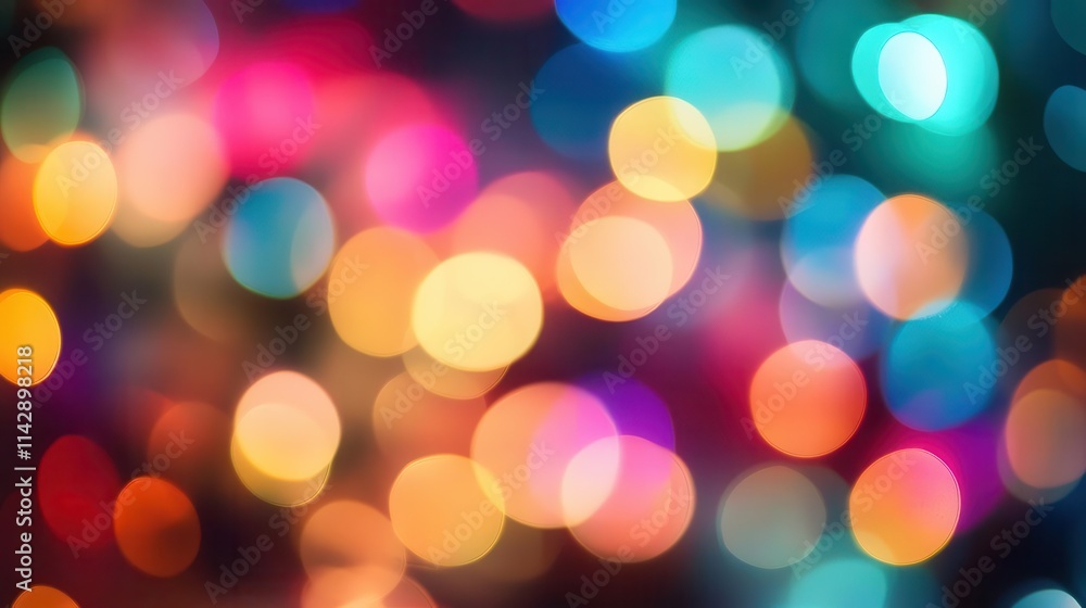 Obraz premium multicolored bokeh lights creating a dreamy, festive ambiance against a black background, with hints of rainbow confetti enhancing the magical feel of the scene, perfect for celebration themes