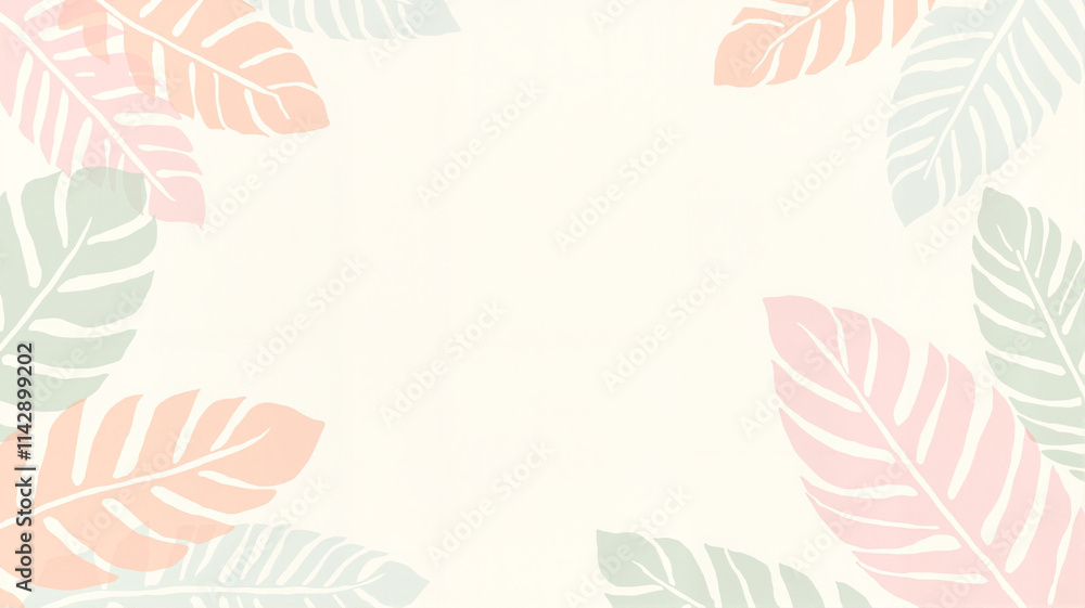 Pastel-colored tropical leaf pattern background with soft monstera leaves Pastel-colored tropical leaf pattern background with soft monstera leaves