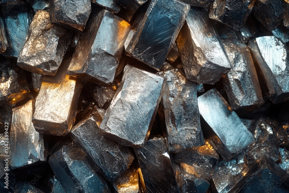 A detailed shot of a pile of shiny silver rocks, ideal for use in scientific or educational contexts A detailed shot of a pile of shiny silver rocks, ideal for use in scientific or educational contexts