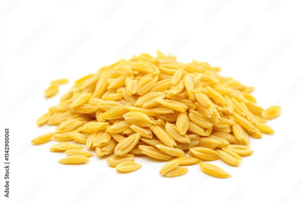 A pile of uncooked yellow rice on a white surface A pile of uncooked yellow rice on a white surface
