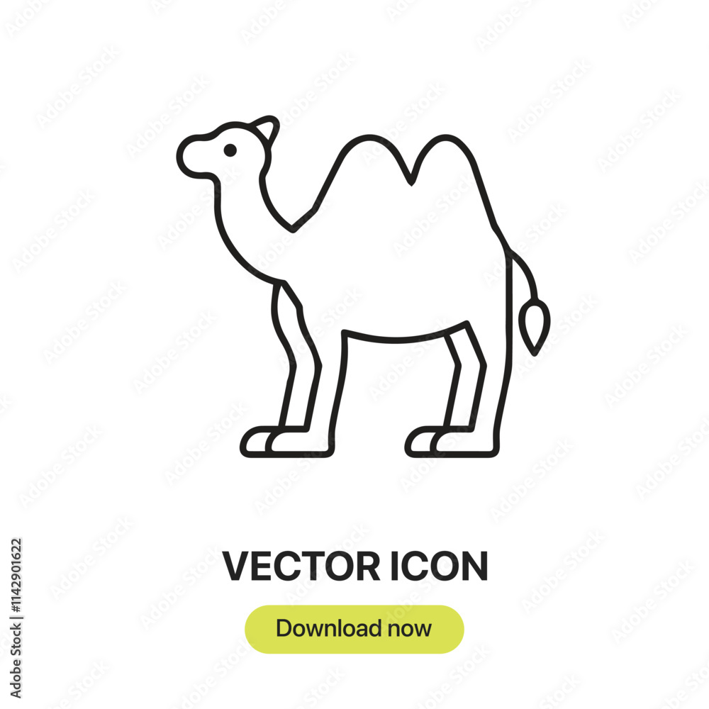 Obraz premium Camel icon vector. Linear-style sign for mobile concept and web design. Camel symbol illustration. Pixel vector graphics - Vector.