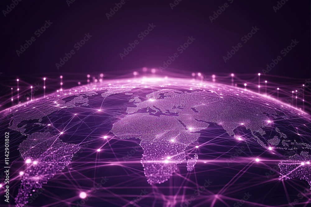 A purple globe with a network of lines connecting it A purple globe with a network of lines connecting it