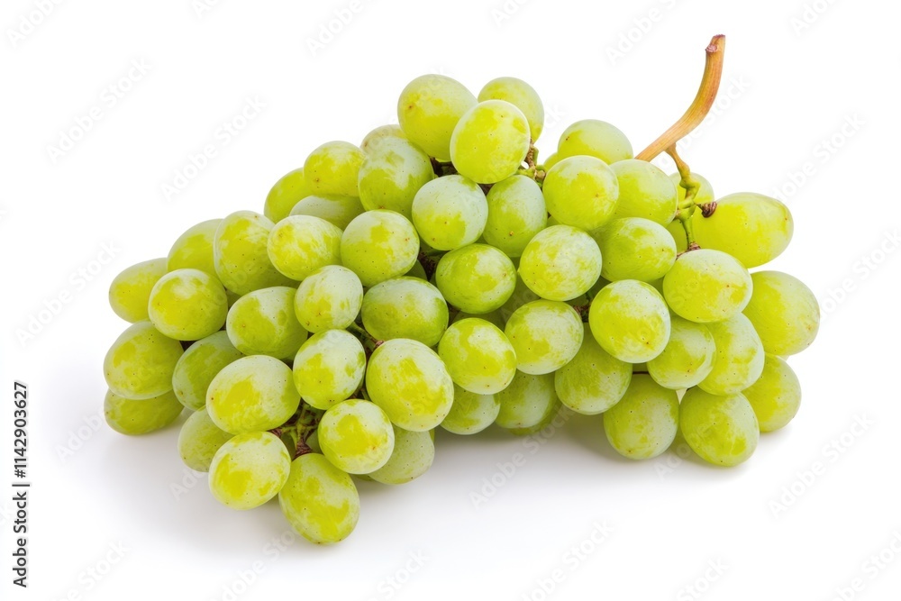 Fresh green grapes arranged on a clean white surface