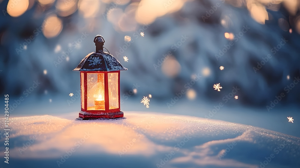 christmas lantern on snow, generative ai christmas lantern on snow, generative ai
