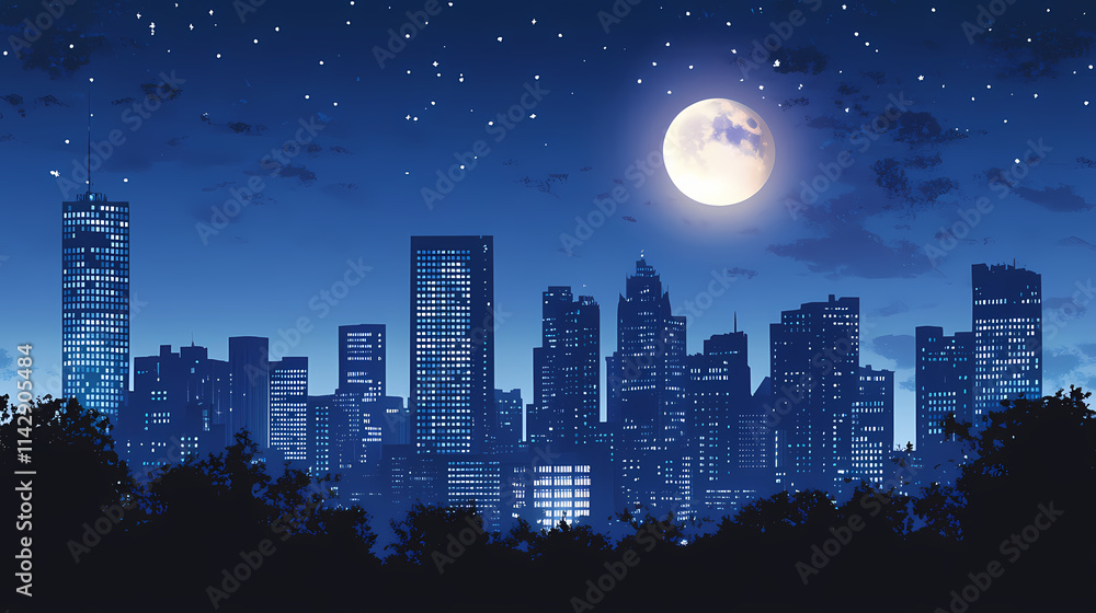 City with skyscrapper in the night. Nocturne. Illustration City with skyscrapper in the night. Nocturne. Illustration