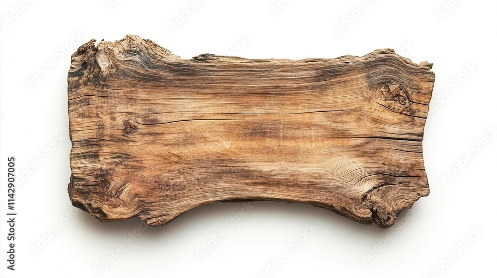 piece of rustic wood shaped into an empty sign, ready for custom messages, set against a pristine white background, exuding simplicity and natural charm piece of rustic wood shaped into an empty sign, ready for custom messages, set against a pristine white background, exuding simplicity and natural charm