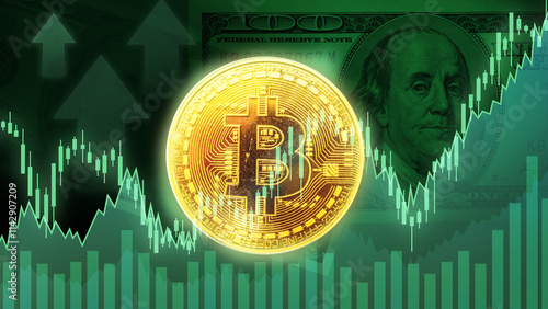 Cryptocurrency bitcoin coin is green background