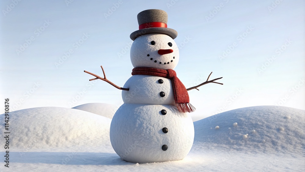 Fototapeta premium Snowman, Winter, Snow Figure, Isolated, White, Frosty, Christmas, Holiday, Snow Sculpture, No Background, Pure White, Image, Photograph, Winter Wonderland, Snowman Image, Isolated Snowman, 