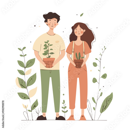 Eco-Friendly Couple in Sustainable Style – Conscious Fashion Illustration
