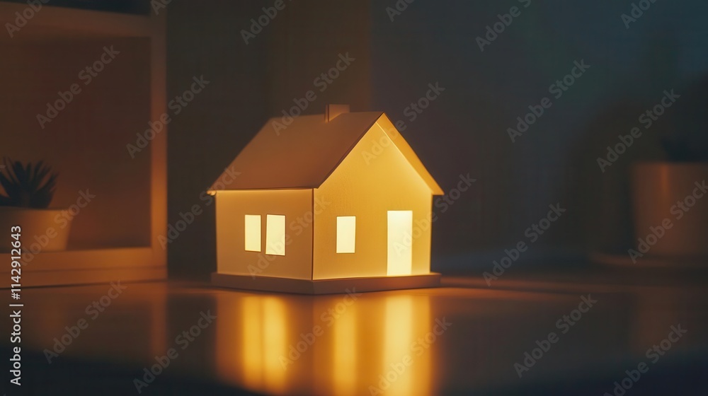 real estate concept with a house cutout from white paper, softly illuminated, providing a sense of warmth and simplicity against a neutral background real estate concept with a house cutout from white paper, softly illuminated, providing a sense of warmth and simplicity against a neutral background