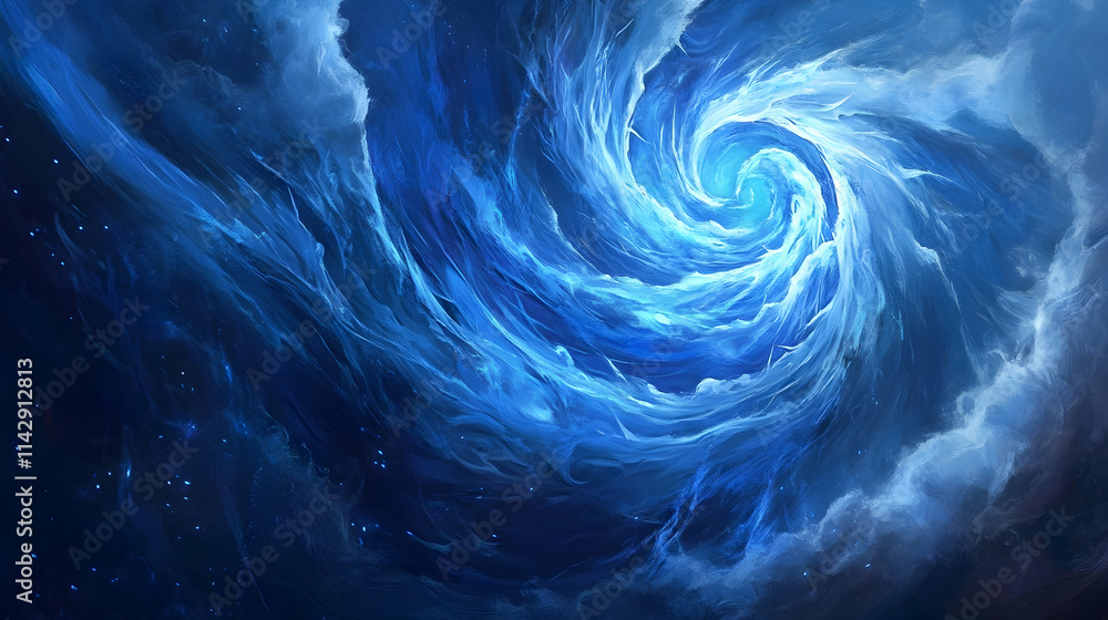 Obraz premium A blue painting with a swirling blue design in the center -