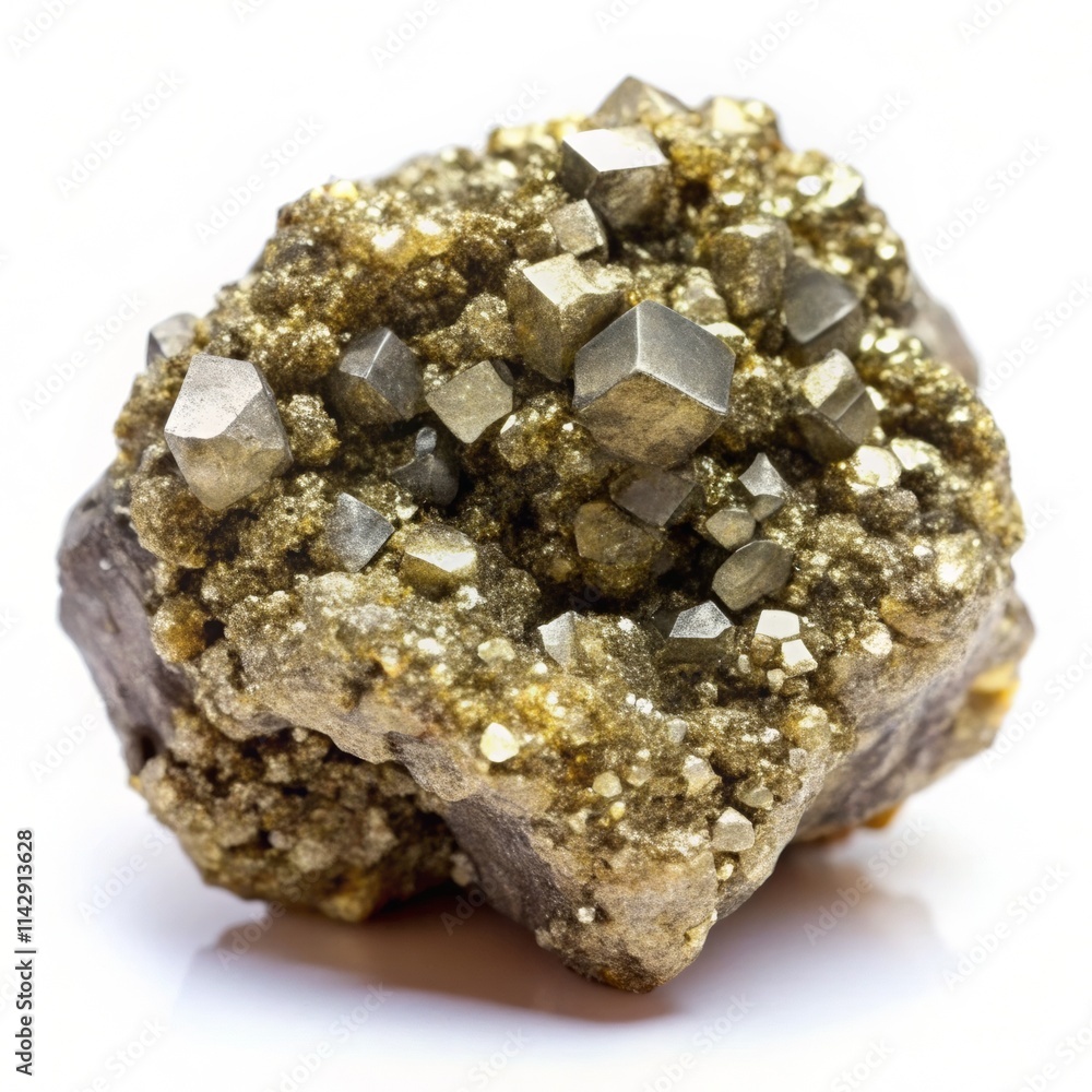 pyrite geode isolated, white background pyrite geode isolated, white background