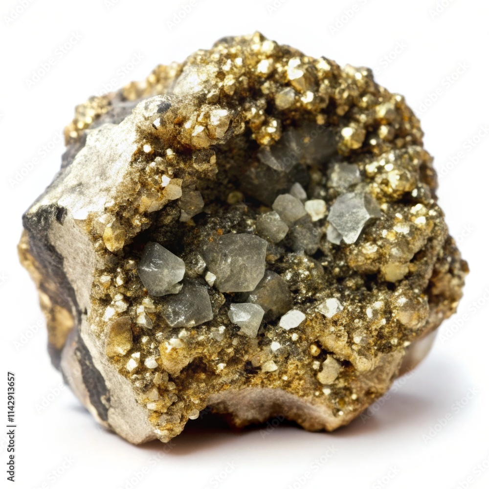 pyrite geode isolated, white background pyrite geode isolated, white background