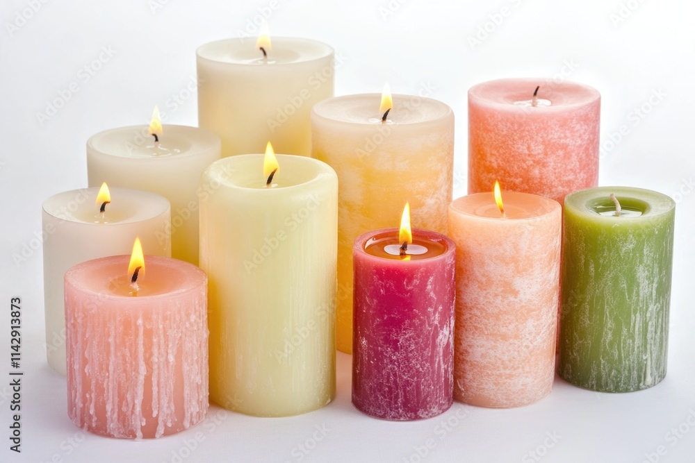 A collection of candles placed side by side A collection of candles placed side by side
