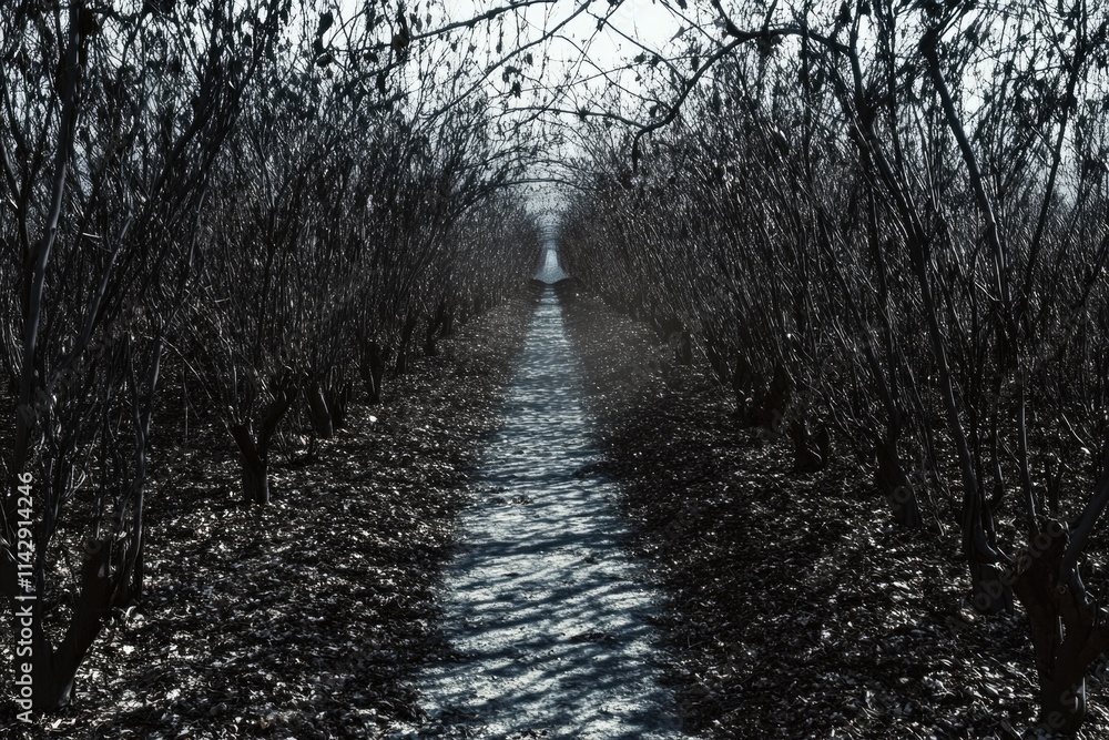 Obraz premium A winding dirt path leads through a dense forest, surrounded by numerous trees