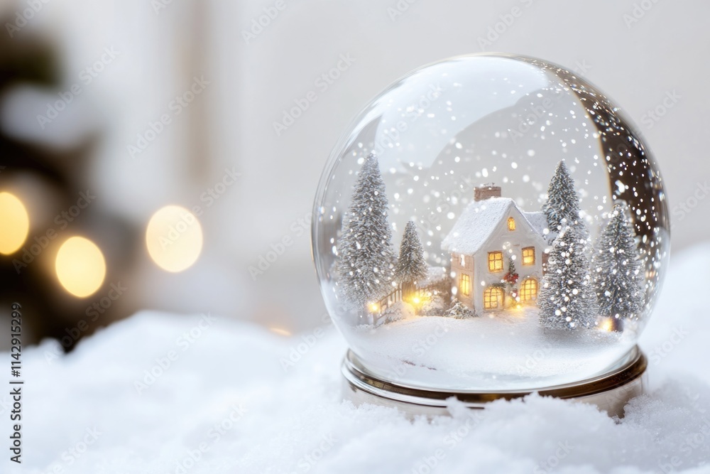 A snow globe sits atop snowy ground, perfect for winter scenes or cold weather themes A snow globe sits atop snowy ground, perfect for winter scenes or cold weather themes