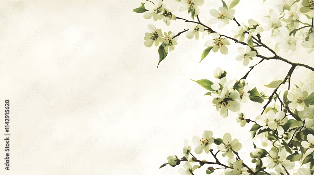 Delicate White Blossoms Branching Out Against Soft Background Delicate White Blossoms Branching Out Against Soft Background