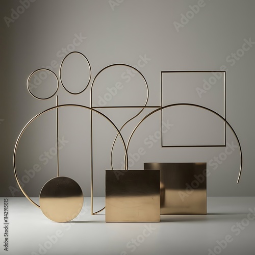 In the realm of minimalism backdrop emerges metallic circles squares engage each form deliberate essential their muted luster harmonizes weaving elegant narrative of geometry in its purest grace