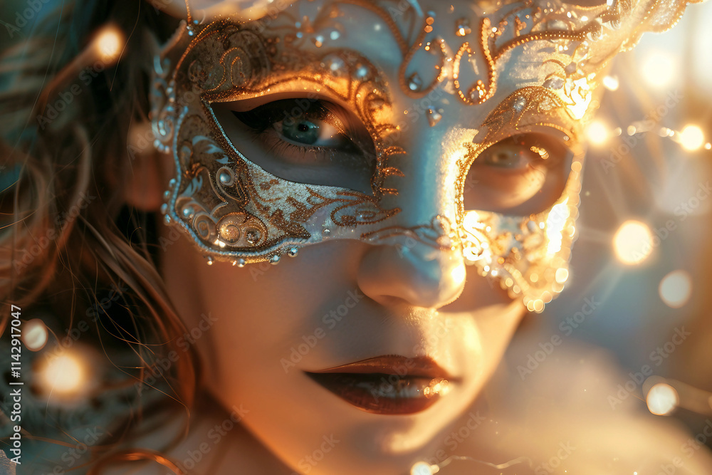Venetian carnival mask on blurred bokeh background generative ai image