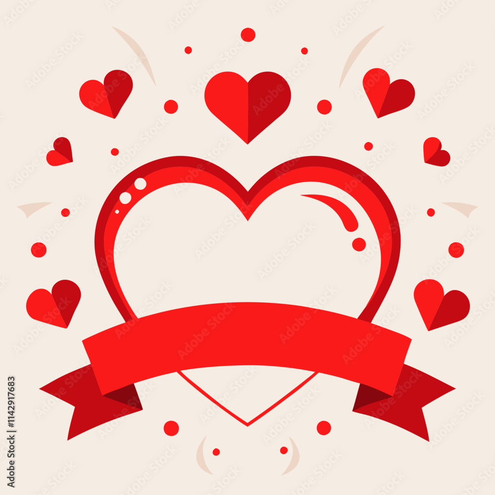 Romantic Heart Design with Red Ribbon and Love Theme for Greeting Cards Romantic Heart Design with Red Ribbon and Love Theme for Greeting Cards