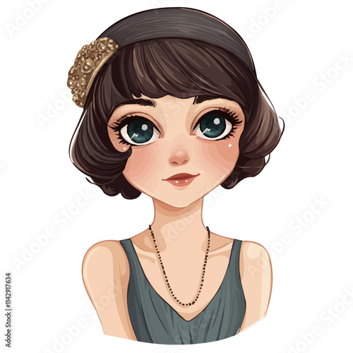 Cute Girl with 1920s Flapper Style – Elegant Vector Illustration for Vintage Fashion Projects  
