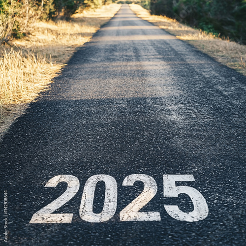 direction 2025 written on asphalt background