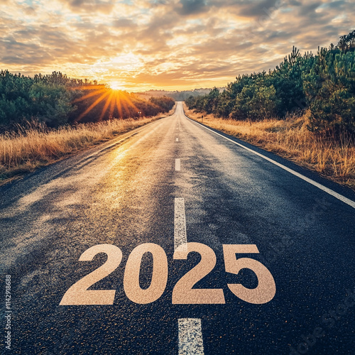 direction 2025 written on asphalt background