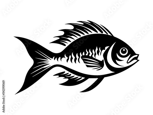 Hand-drawn Fish Illustration in Line Art Style Featuring Detailed Lines and Artistic Design for Fishing and Marine Themes