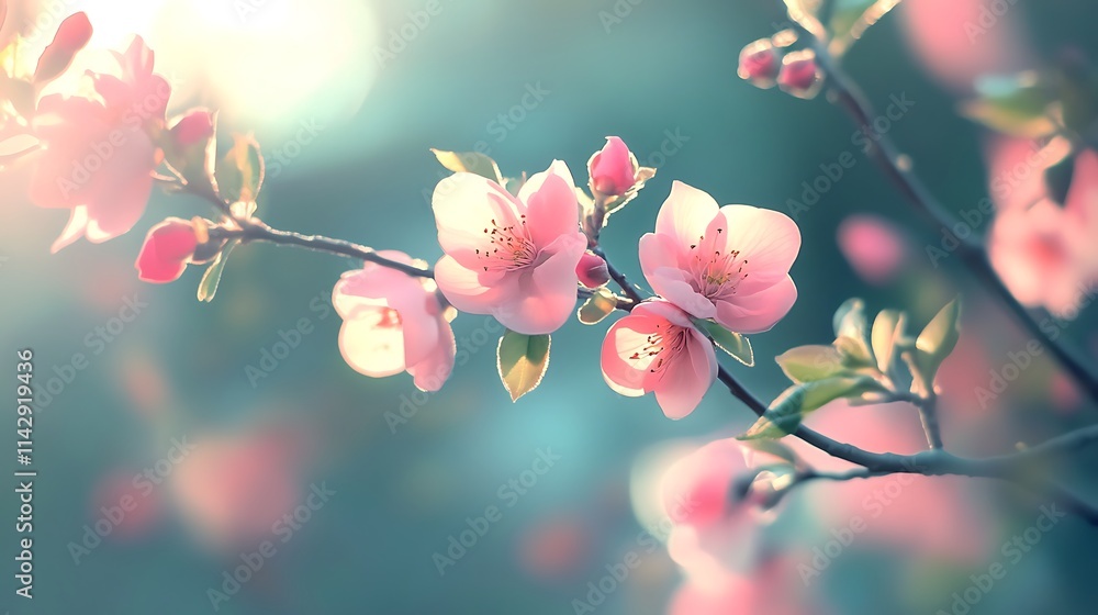 Fototapeta premium Delicate Pink Blossoms Illuminated By Soft Sunlight