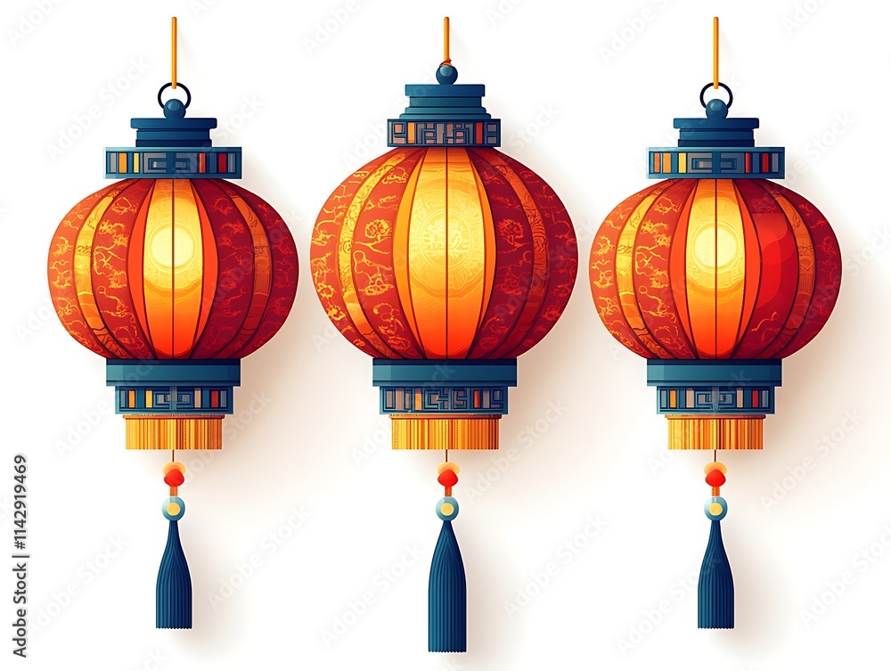 Group of Lanterns with Decorative Tassels
