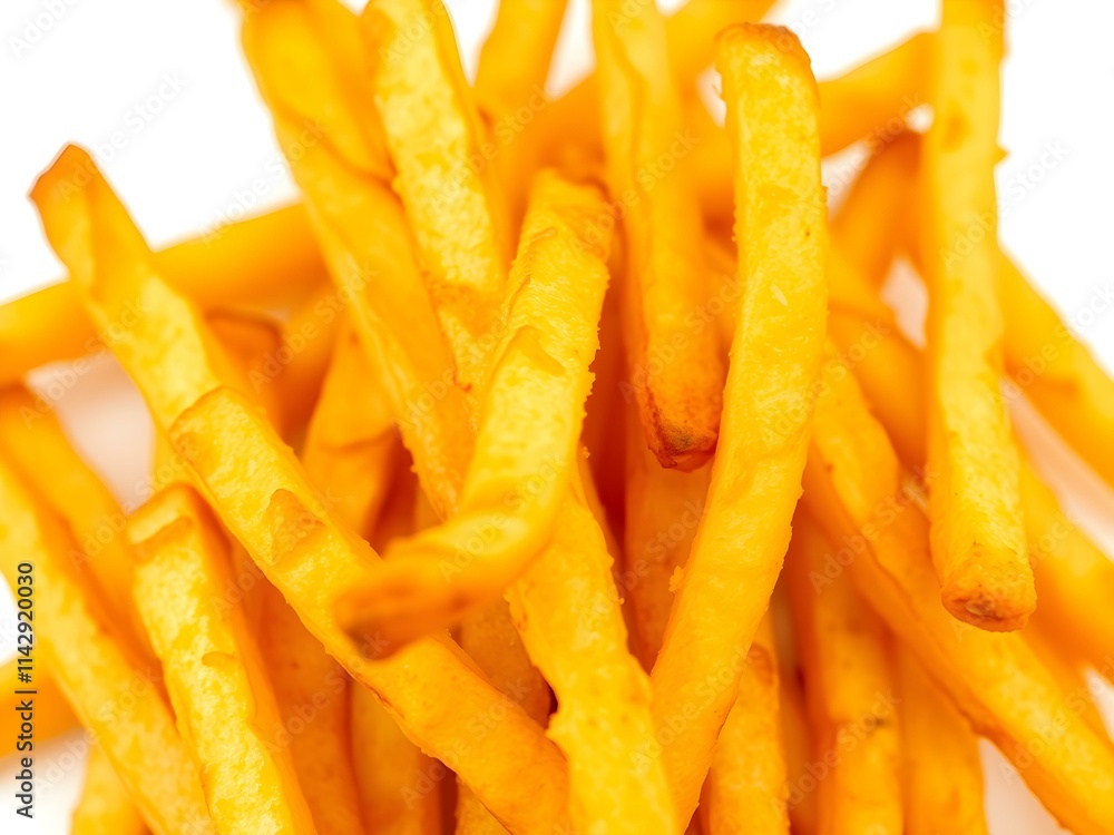 Golden french fries with crispy texture, isolated on white background, full depth of field. Golden french fries with crispy texture, isolated on white background, full depth of field.
