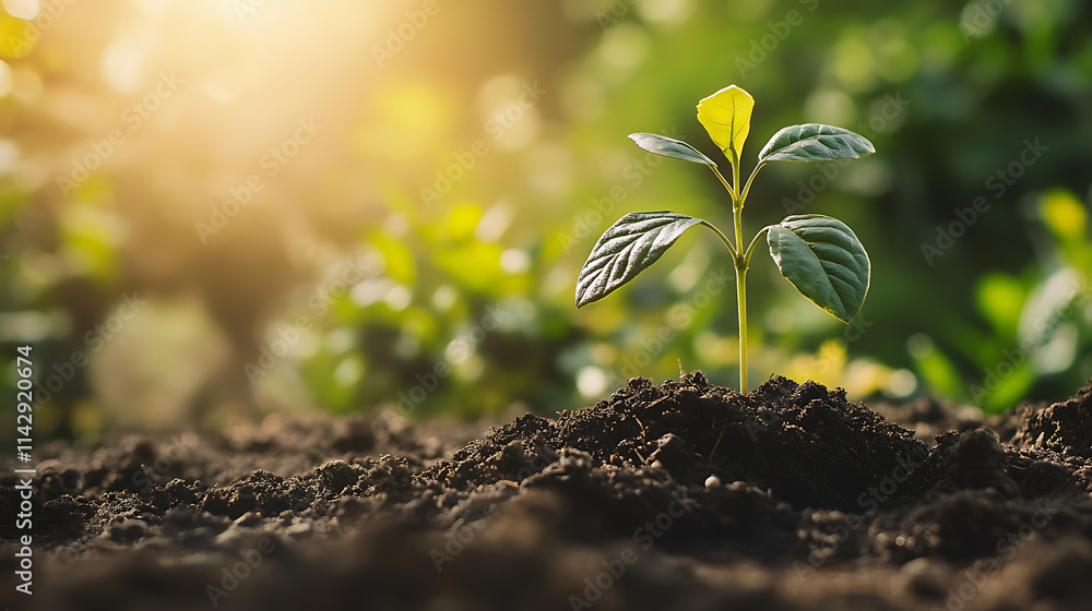 New Beginnings: A single sprout emerges from rich soil, bathed in the warm glow of the morning sun. It's a symbol of growth, resilience, and the promise of a brighter future. New Beginnings: A single sprout emerges from rich soil, bathed in the warm glow of the morning sun. It's a symbol of growth, resilience, and the promise of a brighter future.