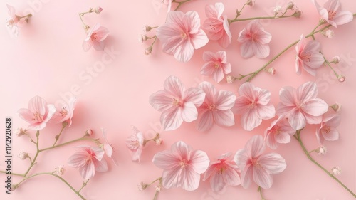 Delicate pink floral pattern on a soft pink background, soft,design