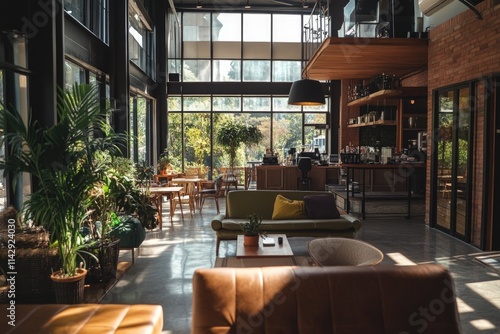 A warm and inviting living space with plenty of natural light from large windows photo