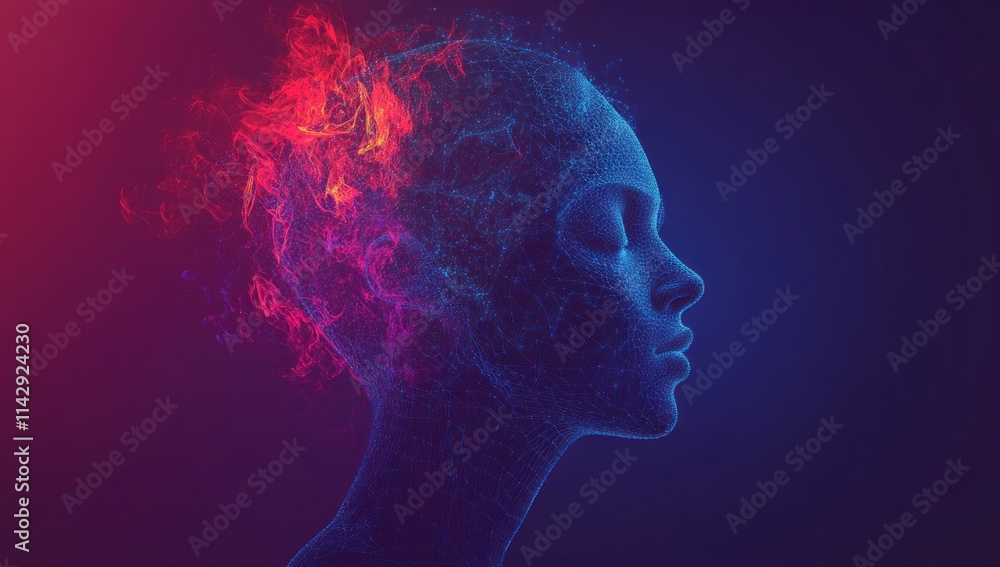 Abstract Digital Portrait: A fiery mind, a serene soul. A digital art piece exploring inner peace and the power of thought. Abstract Digital Portrait: A fiery mind, a serene soul. A digital art piece exploring inner peace and the power of thought.
