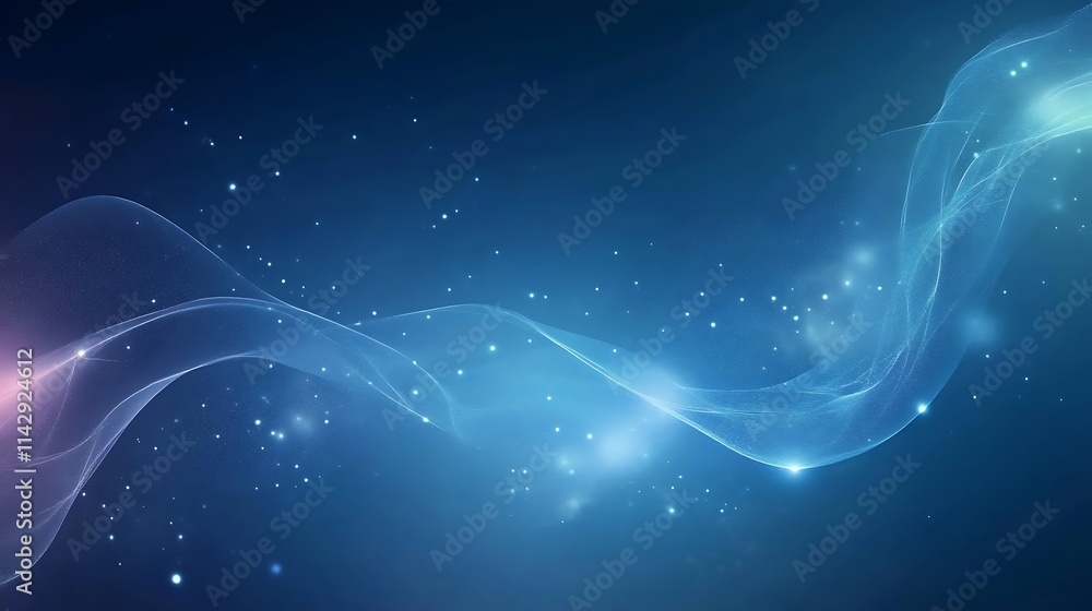 Fototapeta premium Abstract Blue Wave With Glowing Particles Background