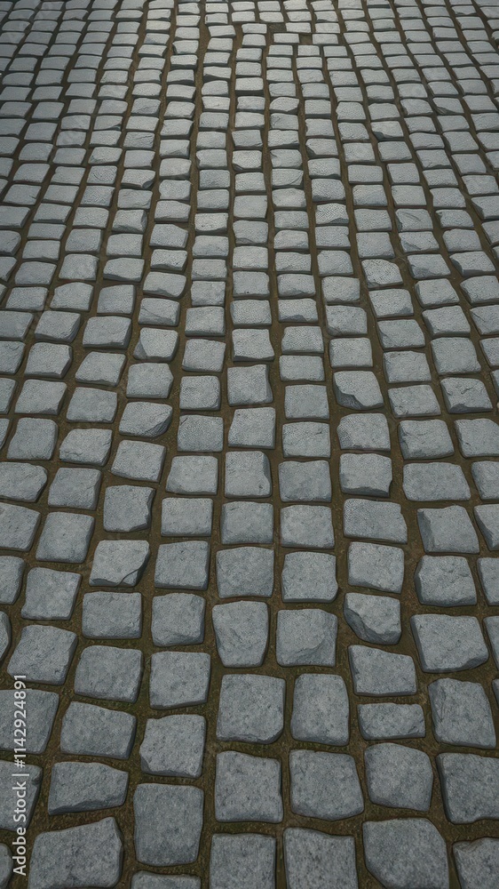 Fototapeta premium Irregular, grey cobblestones forming a textured street pavement, design,old