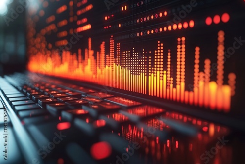 A close-up view of a computer keyboard with red lights, suitable for technology or business related images photo