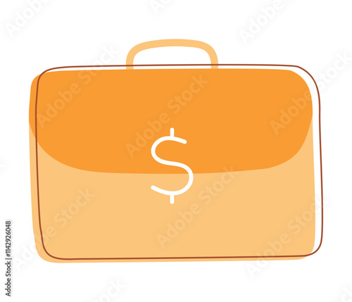 A black suitcase marked with a prominent dollar sign symbol.