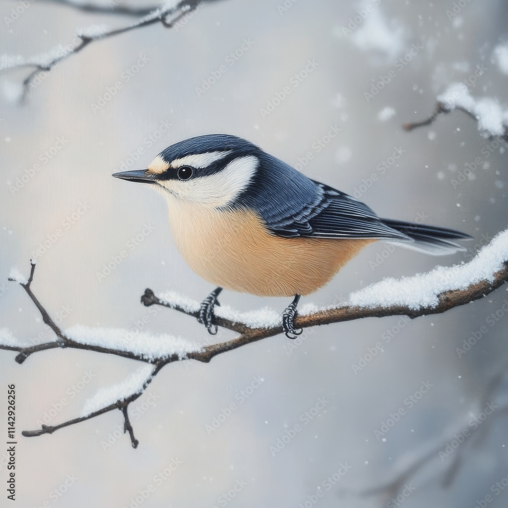 Obraz premium White snow background, bird.