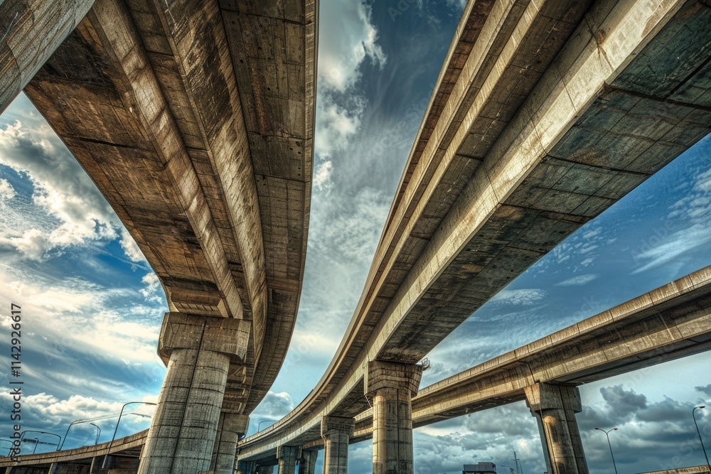 Bridge Concrete: Flyover Construction Over Highway in the City Bridge Concrete: Flyover Construction Over Highway in the City