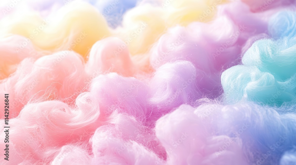 Fototapeta premium soft pastel hues of fluffy cotton candy creating a dreamy, whimsical background, evoking nostalgia and sweetness, perfect for a playful design