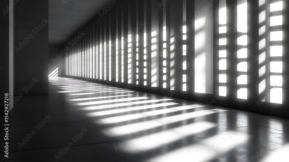 Light and shadow patterns in a modern hallway Light and shadow patterns in a modern hallway