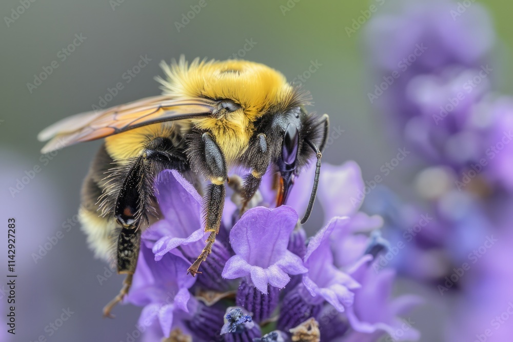 Bumble Bee On Flower. A Close-up Macro Shot of a Bee Collecting Pollen from a Lavender Flower Bumble Bee On Flower. A Close-up Macro Shot of a Bee Collecting Pollen from a Lavender Flower