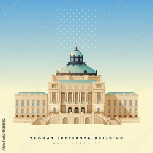 Thomas Jefferson Library of Congress Buildings - Washington DC , USA - Stock Illustration