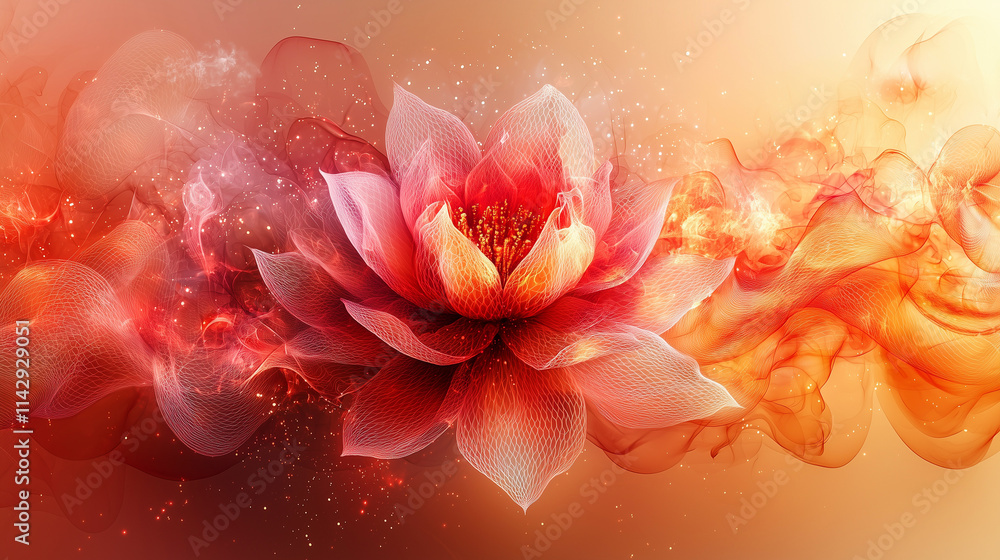 Dreamy floral design featuring a vibrant lotus flower over a soft peach gradient background Dreamy floral design featuring a vibrant lotus flower over a soft peach gradient background