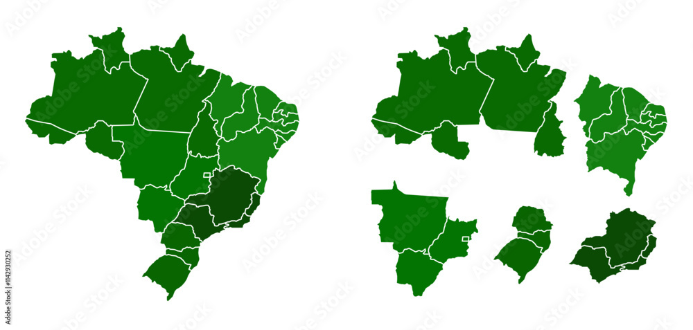 Fototapeta premium Mapa do Brasil e regiões com contorno vazado