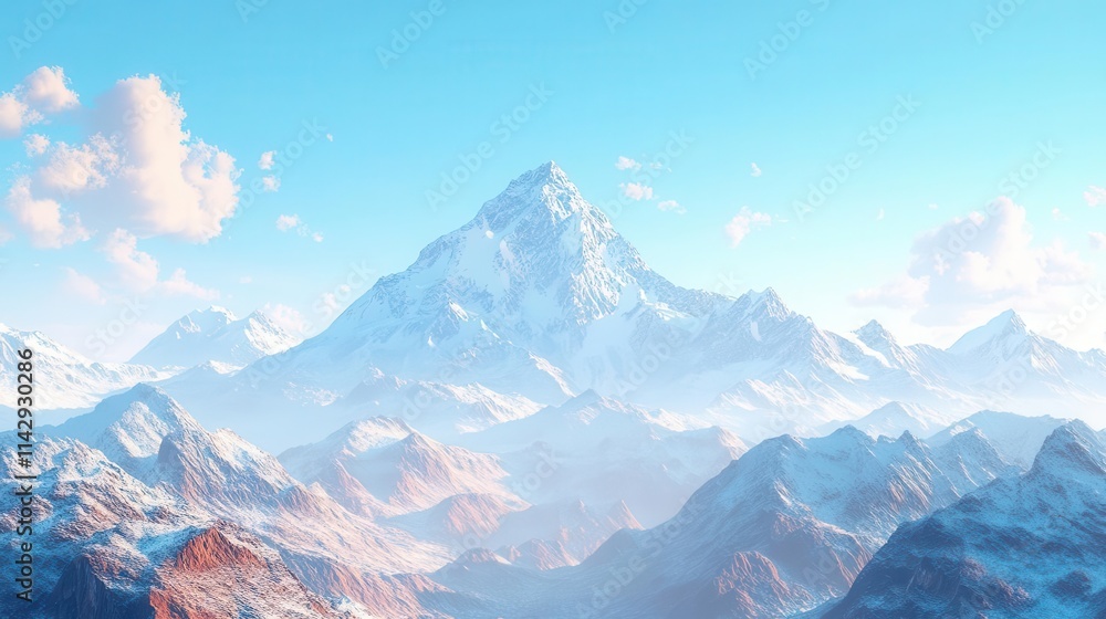 Fototapeta premium stunning 3d illustration of the everest region, featuring majestic snow-capped peaks under a bright blue sky, invoking feelings of adventure, exploration, and the beauty of nature