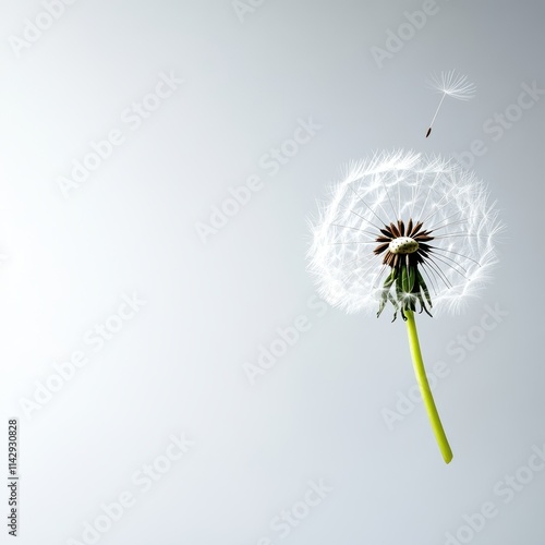 Wallpaper Mural A delicate dandelion puff with a single seed drifting away against a soft, light background, symbolizing freedom and nature's beauty. Torontodigital.ca