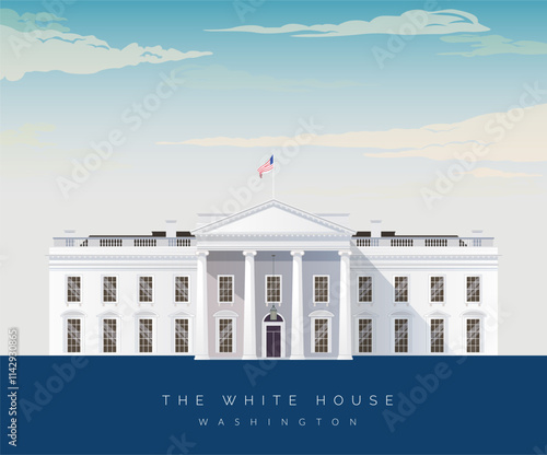 Neoclassical Style - The White House - Washington  D.C. - Stock Illustration